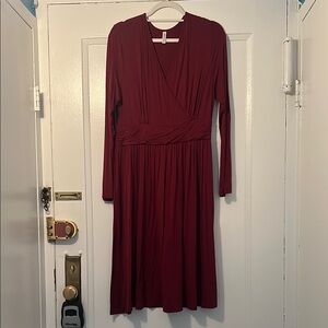Casual Burgundy Long Sleeve Dress